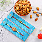 Lion Face And Auspicious Om Pearl Rakhi Set With 250 Gms Almonds