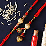 Red Pearl And Lumba Rakhi Set With 250 Gms Almonds