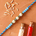 Sea Blue Pearl And Thread Designer Rakhi With 250 Gms Almonds