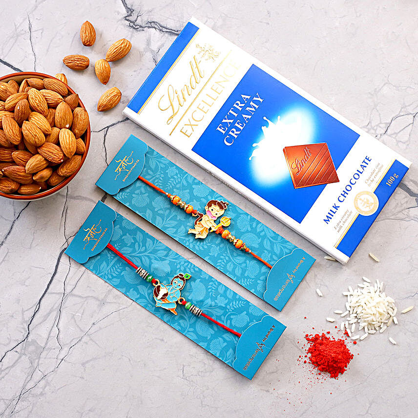 Devotional Kids Rakhis With Almonds And Lindt