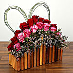 Red and Purple Roses In A Wooden Base OM