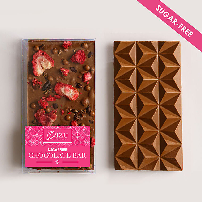 Sugar Free Milk Chocolate With Strawberries and Cacao Nibs
