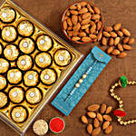 Sea Blue Pearls Rakhi And Almonds With 12 Pcs Ferrero Rocher