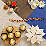 Rudraksha Bracelet Rakhi With Kaju Katli And Ferrero Rocher
