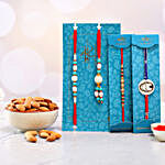 Ironman And Pearls Kids Rakhi With Blue Pearls Lumba Rakhi Set With 100 Gms Almonds
