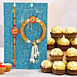 Orange Pearl And Lumba Rakhi Set With 12 Pcs Ferrero Rocher