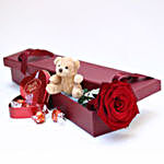 Teddy Bear Keyring With Rose And Chocolate Truffles
