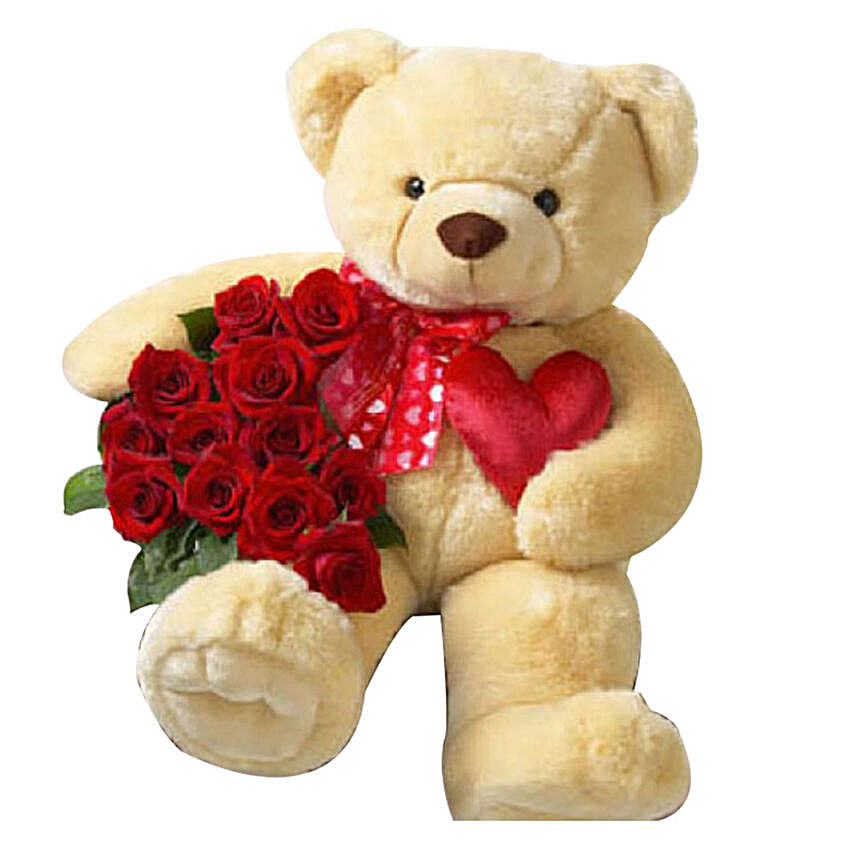 Red Roses And Medium Teddy Combo