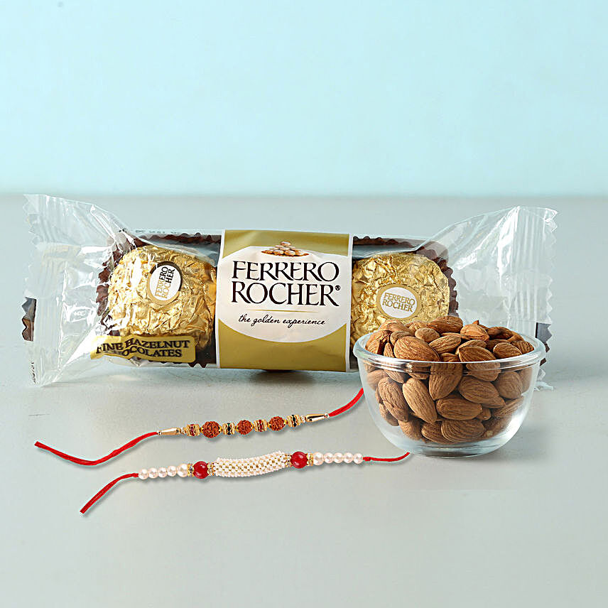 Rocher And almonds With 2 Designer Rakhis