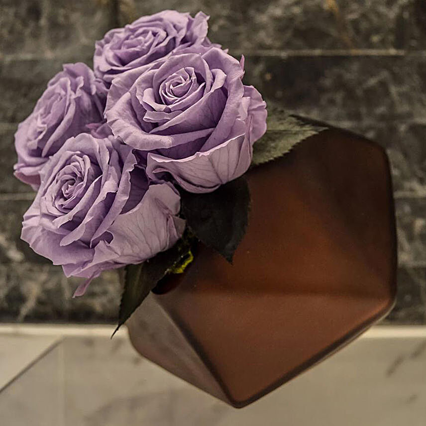 Geometric Vase With Lilac Preserved Roses