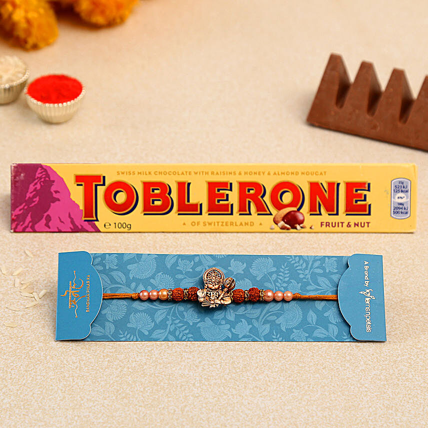 Hanuman Rudraksha Pearl Rakhi And Toblerone Chocolate