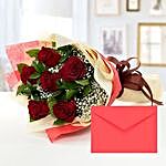 6 Red Roses Bouquet With Greeting Card QT
