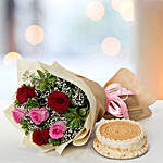 Delightful Roses Bouquet With Butterscotch Cake QT