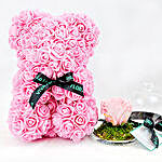 Adorable Pink Teddy With Mini Preserved Rose