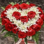 Heart Red Roses With Chrysanthemums