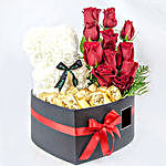 White Teddy Red Roses And Chocolates