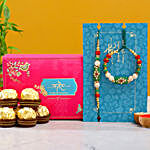 Green Pearl And Lumba Rakhi Set With 3 Pcs Ferrero Rocher