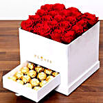 Red Roses Arrangement In White Box