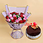Happy Valentines Day Roses & Cake Combo