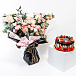 Beautiful Flower Bouquet with Black Forest Cake