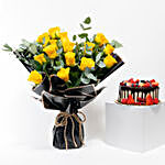 Lovely Yellow Roses Bouquet with Cream Cake