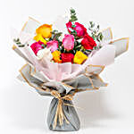 Mixed Color Flower Bouquet with Fruit Cake