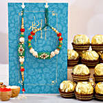 Green Pearl And Lumba Rakhi Set With 16 Pcs Ferrero Rocher