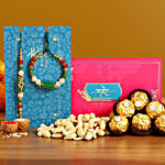 Green Pearl Lumba Rakhi Set And Cashew With 3 Pcs Ferrero Rocher