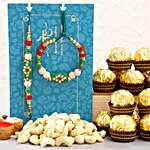 Green Pearl Lumba Rakhi Set And Cashew With Ferrero Rocher