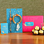 Orange Pearl And Lumba Rakhi Set With 3 Ferrero Rocher