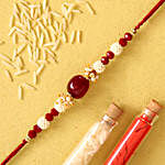 Red Beads Pearl Designer Rakhi And 16 Pcs Ferrero Rocher