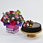 Chocolate Cake With Birthday Flower Arrangement