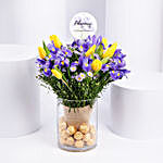 Feb Birthday Flower Iris & Tulips with Rocher
