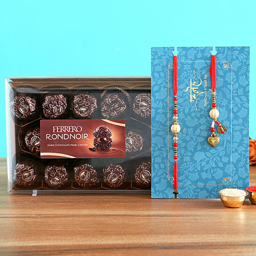 Red Lumba Rakhi Set And Ferrero Roundier Chocolates