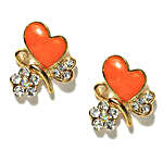 Orange Heart and Flower Earrings