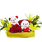 You & Me- Teddy Bear with Roses & Lilies