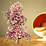 Pink Lilies & Purple Orchids Arrangement