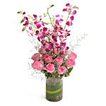 Pink Roses & Purple Orchids Vase