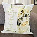 Happy Anniversary Roses Print Cushion