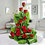 Red Roses & Leaves Basket Arrangement