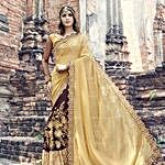Brown and Yellow Party Wear Saree