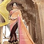 Brown Embroidered Saree with Art Silk Peach Blouse