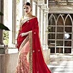 Contrasting Peach and Golden Saree