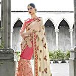 Elegant Off White and Pink Floral Embroidery Wedding Saree