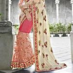 Elegant Off White and Pink Floral Embroidery Wedding Saree