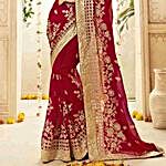Ethnic Red Embroidered Faux Georgette Saree