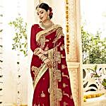 Faux Georgette Wedding Saree in Red and Gold