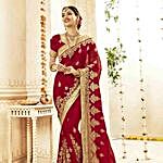 Floral Embroidered Saree in Sensual Red