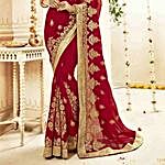 Floral Embroidered Saree in Sensual Red