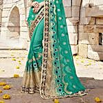 Green and Blue Contrast Embroidered Saree